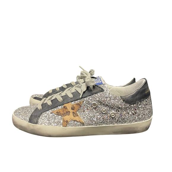 Golden Goose Superstar Silver Glitter Animal Print Star Sneakers Size 39 / US 9 - Picture 4 of 12
